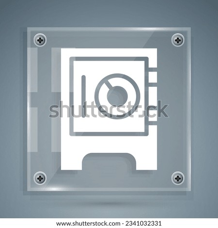 White Safe icon isolated on grey background. The door safe a bank vault with a combination lock. Reliable Data Protection. Square glass panels. Vector