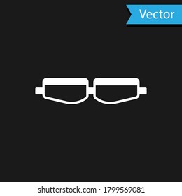 Icono de gafas de gafas de seguridad blanca aislado en el fondo negro. Ilustración vectorial