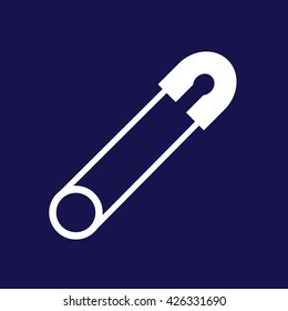 White safety pin icon vector. Blue background