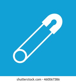 White safety pin icon vector. Blue background