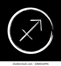White Sagittarius horoscope icon, hand painted zodiac vector sign. Astrological icon isolated. Sagittarius astrology horoscope symbol clip art on black background.