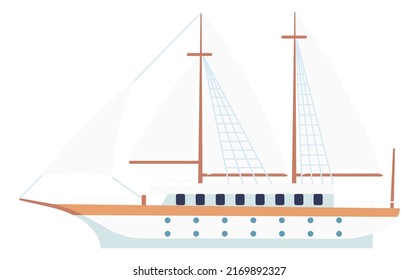 White Sail Schooner Icon. Marine Travel Ship