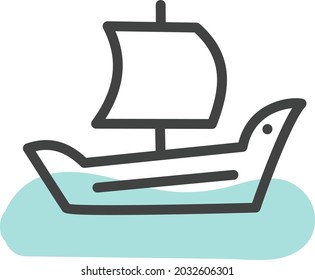 White sail ship, illustration, vector, on a white background.