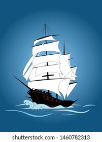 white sail ship vector art 