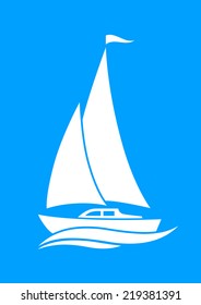 White sailboat icon on blue background