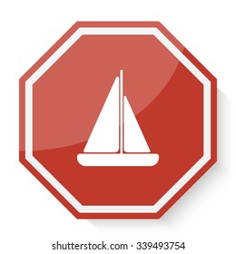 White Sailboat icon on red stop sign web app