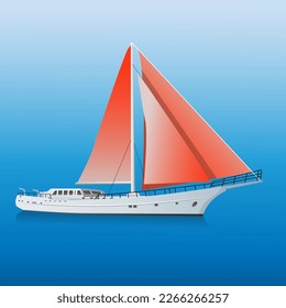 white sailboat with red sails