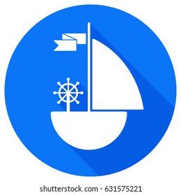 White sailboat silhouette  on a blue background.