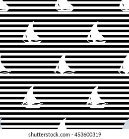 White sailing ships with black strips geometric seamless pattern. Fashion graphic.  Modern abstract texture. Template for prints, textile, wrapping and decoration, wallpaper. Vector illustration.
