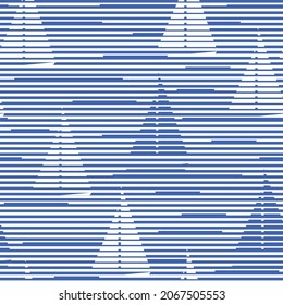 White sailing yachts in the blue sea. Stylized marine striped background. Seamless vector pattern.