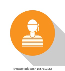 White Sailor captain icon isolated on white background. Orange circle button. Vector Illustration