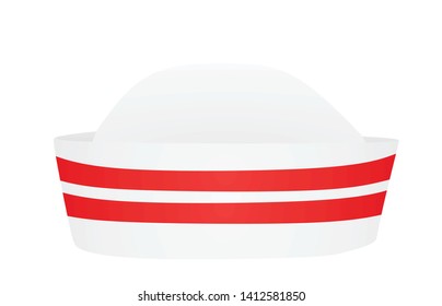 White sailor hat red stripes. vector illustration