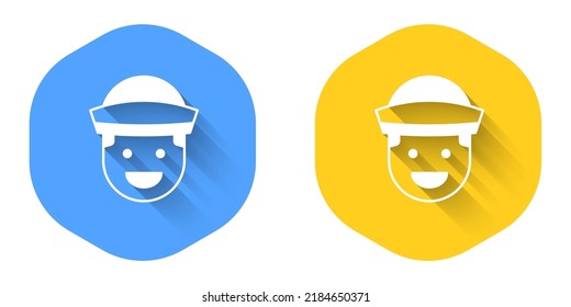 White Sailor Icon Isolated With Long Shadow Background. Circle Button. Vector