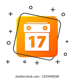 White Saint Patrick's day with calendar icon isolated on white background. Date 17 March. Orange square button. Vector Illustration