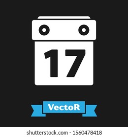 White Saint Patrick's day with calendar icon isolated on black background. Date 17 March.  Vector Illustration