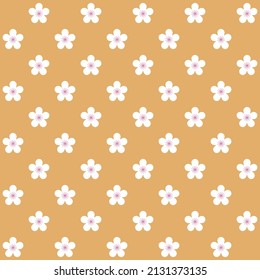 Weißes Sakura-Muster auf orangefarbenem Hintergrund. Weiße japanische Blumen Muster. Kirschblütenhintergrund.