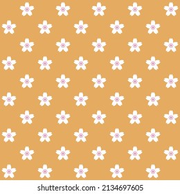 White sakura pattern on orange background. White Japanese flowers pattern. Cherry blossom background.