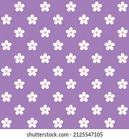 White sakura pattern on purple background. White Japanese flowers pattern. Cherry blossom background.