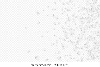 Weißer Sakura Vektor transparenter Hintergrund. Schneebedecktes Kirschmuster. Pfirsichtapete unscharf machen. Zarte Blume Japan Textur.