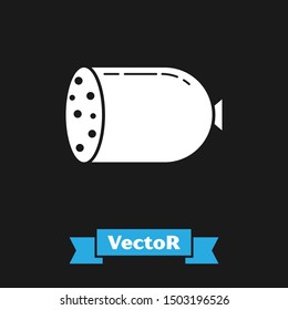 White Salami sausage icon isolated on black background. Meat delicatessen product.  Vector Illustration