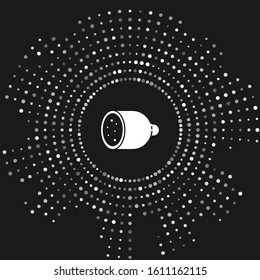 White Salami sausage icon isolated on grey background. Meat delicatessen product. Abstract circle random dots. Vector Illustration