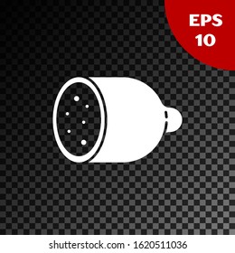 White Salami sausage icon isolated on transparent dark background. Meat delicatessen product.  Vector Illustration