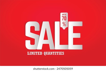 White Sale paper art style  drop shadow on red background.