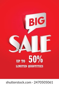 White Sale paper art style  drop shadow on red background.