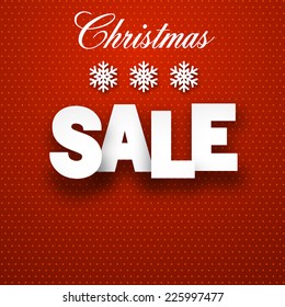 White sale sign over red background. Vector illustration. 