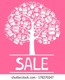  White Sale tree isolated on pink background. Vector illustration 