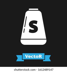 White Salt icon isolated on black background. Cooking spices.  Vector Illustration