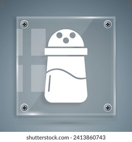 White Salt icon isolated on grey background. Cooking spices. Square glass panels. Vector