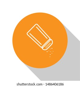 White Salt and pepper icon isolated on white background. Cooking spices. Orange circle button. Vector Illustration