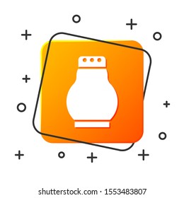 White Salt and pepper icon isolated on white background. Cooking spices. Orange square button. Vector Illustration