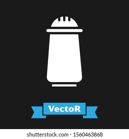 White Salt and pepper icon isolated on black background. Cooking spices.  Vector Illustration