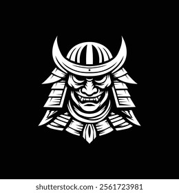 white  Samurai Warrior Logo with Bold Horned Helmet