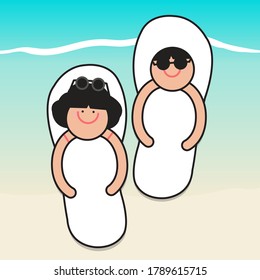 White Sandal With Happy Girls’Head On It Concept Card Character illustration