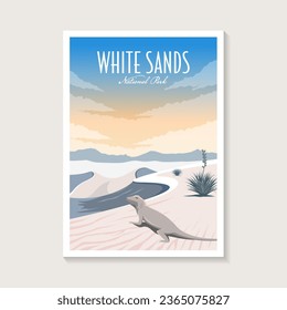 White Sands National Park poster illustration, Lizard desert scenery poster design