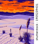 White Sands National Park with Soaptree Yucca in Tularosa Basin New Mexico WPA Poster Art 
