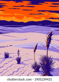 White Sands National Park with Soaptree Yucca in Tularosa Basin New Mexico WPA Poster Art 