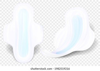 White sanitary  napkin  or pads with wings isolated on transparent background. Promotional mockup for feminine hygiene Menstrual blood absorbers for day and night. Realistic 3d vector