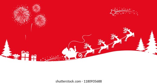 White Santa Claus flyin on Christmas sleigh – stock vector