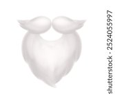 White Santa Claus hat and moustaches isolated 3D winter realistic accessory, face mask or selfie filter. Vector creative Christmas and New Year holiday decoration, festive costume