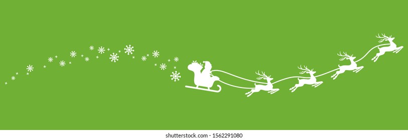 white Santa Claus with sled, reindeers and some snow flakes isolated on colored background