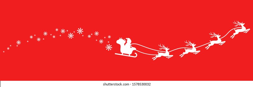 white Santa Claus with sled, reindeers and some snow flakes isolated on colored background