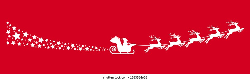white Santa Claus with sled, reindeers and some snow flakes isolated on colored background
