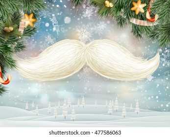 White Santa s moustache, Merry Christmas and Happy New Year template. EPS 10 vector file included