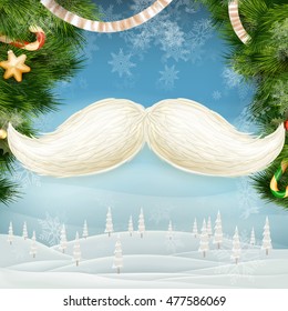 White Santa s moustache, Merry Christmas and Happy New Year template. EPS 10 vector file included