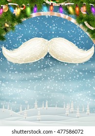 White Santa s moustache, Merry Christmas and Happy New Year template. EPS 10 vector file included