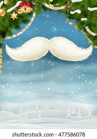White Santa s moustache, Merry Christmas and Happy New Year template. EPS 10 vector file included